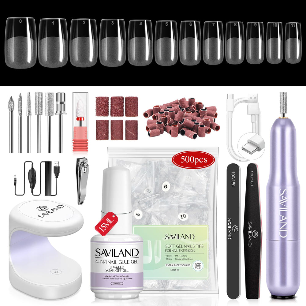 SAVILAND Gel Nail X Kit short square tips for at home manicure
