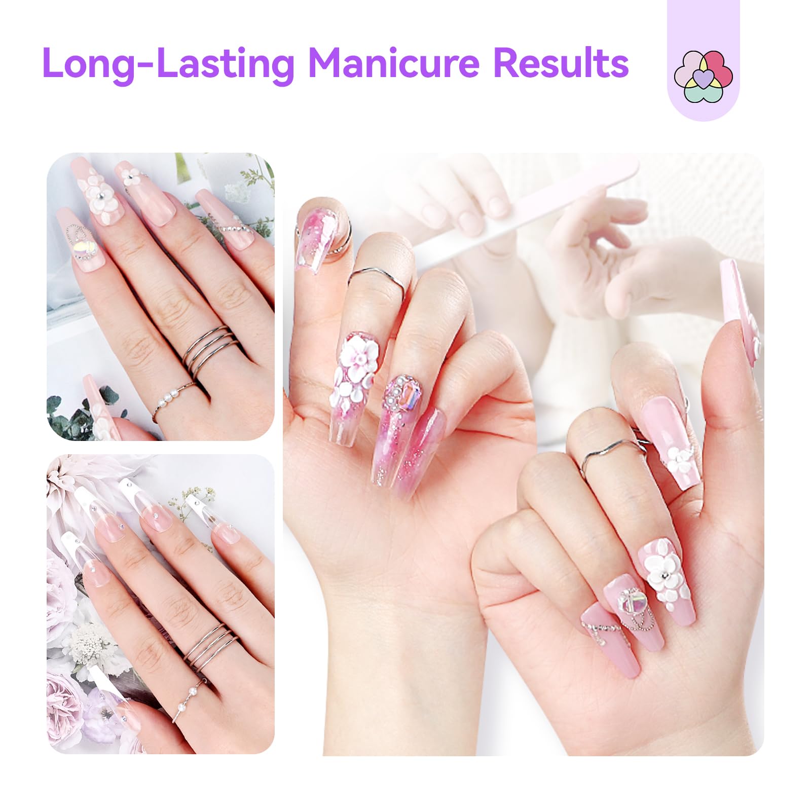 SAVILAND gel polishes in clear, white, and pink finishes.