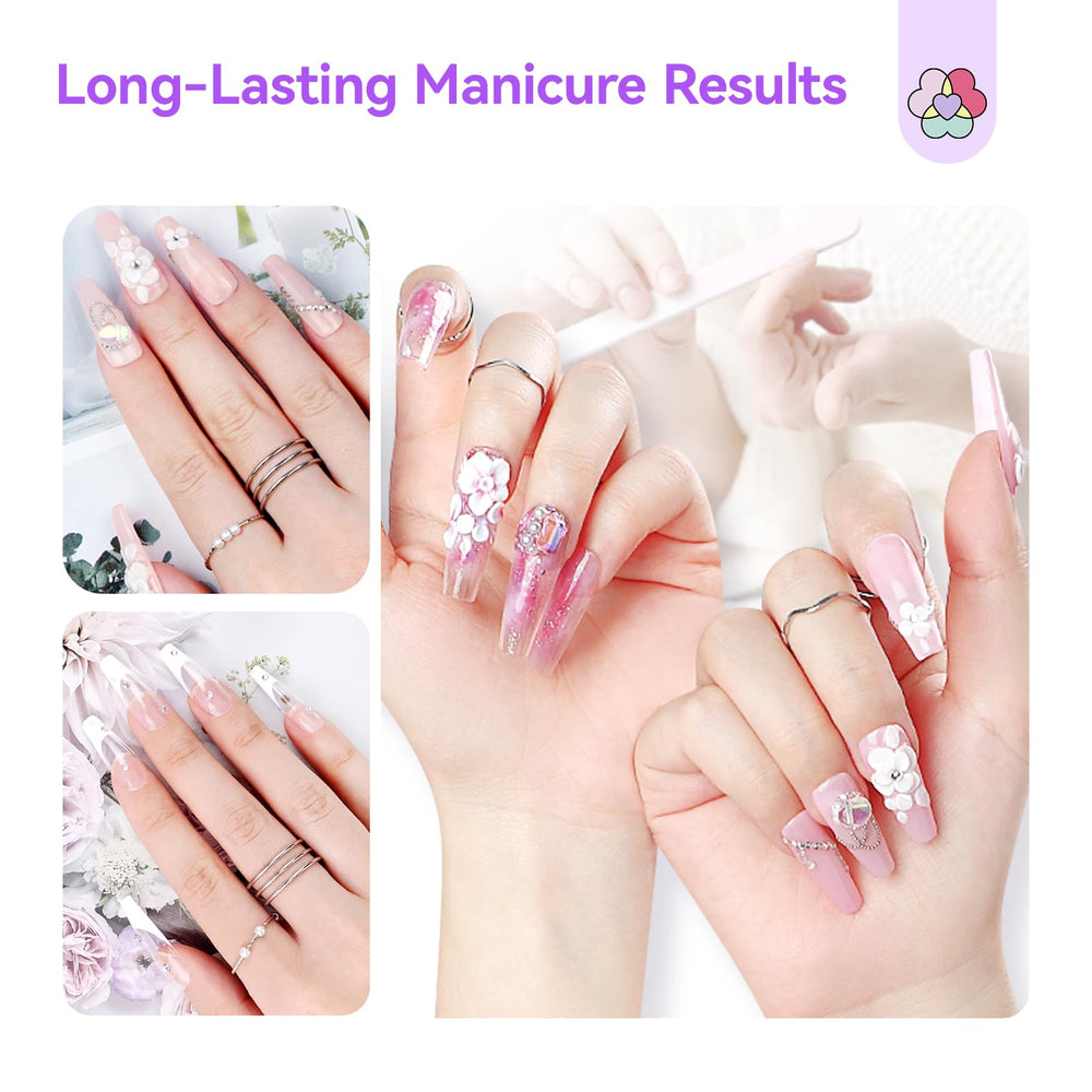 SAVILAND gel polishes in clear, white, and pink finishes.