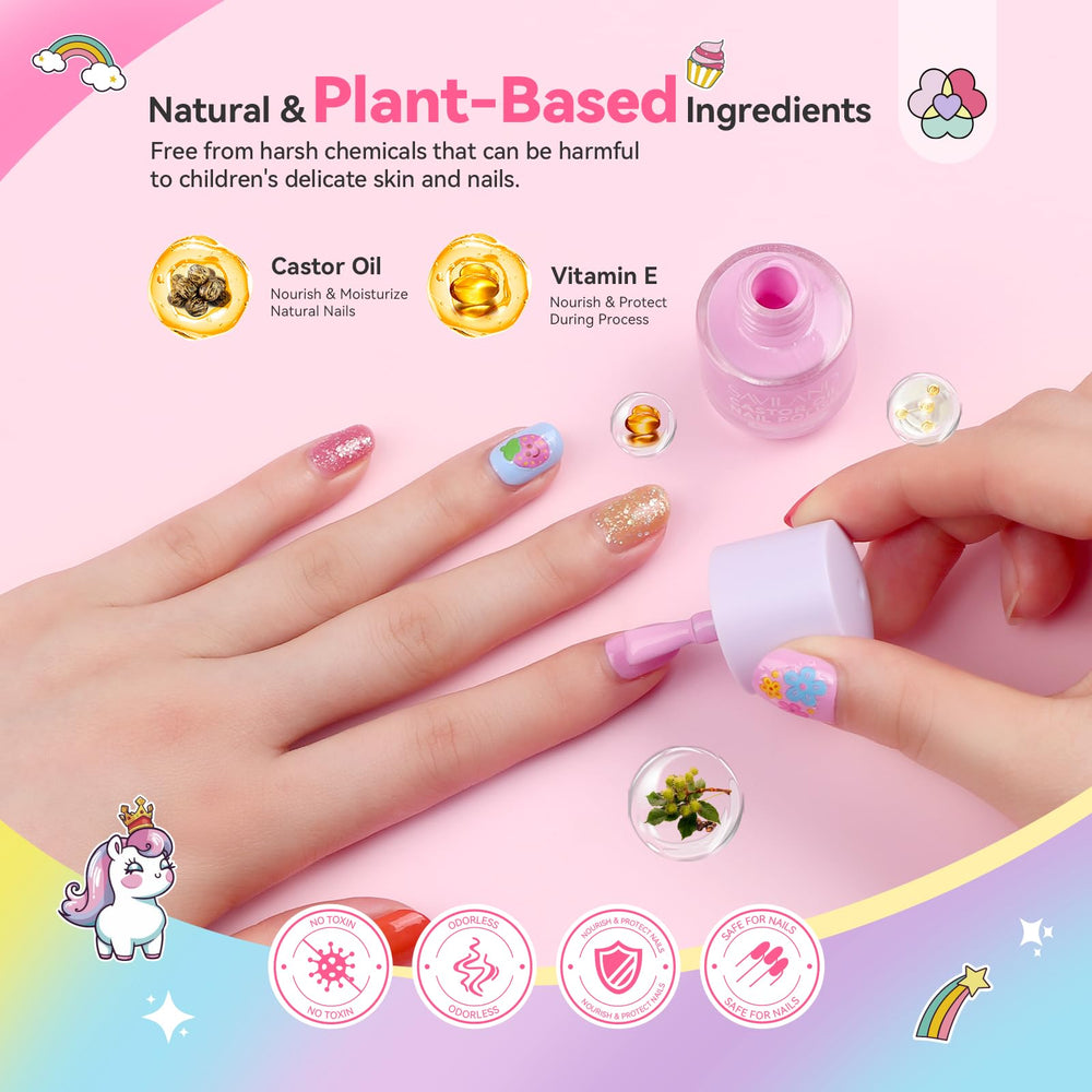 SAVILAND Glamkids water-based nail polish for gentle, kid-friendly application.