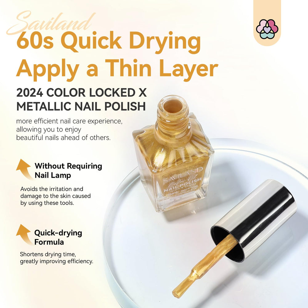 SAVILAND Gold nail polish packaging display highlights straightforward home-friendly manicure options.