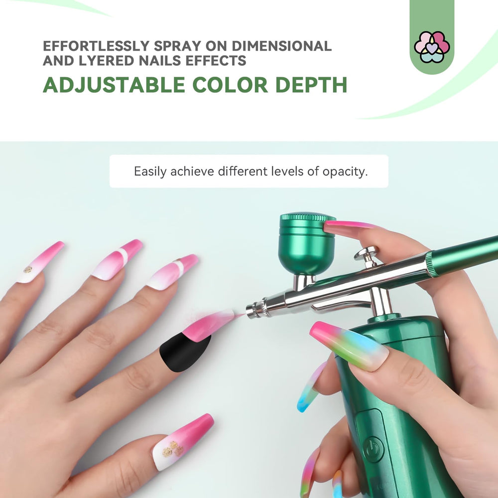 SAVILAND nail airbrush in action demonstrating gradient fade technique.
