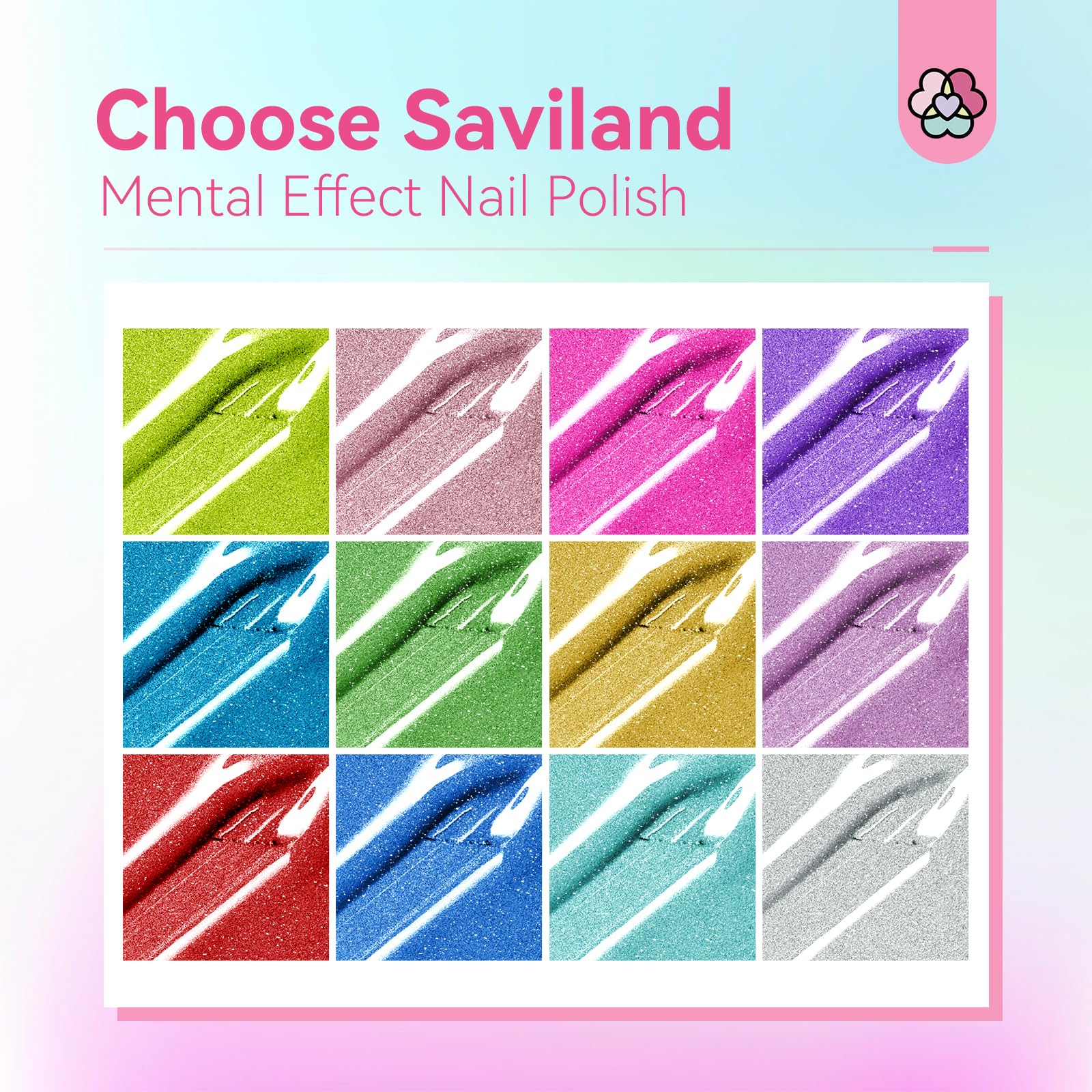 SAVILAND holographic silver-pink nail polish for eye-catching shimmer.