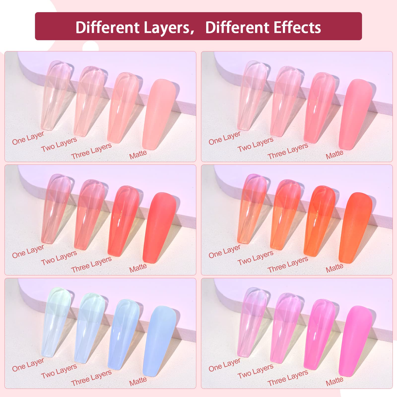 SAVILAND Jelly Gel Nail Polish Set color swatches for easy selection