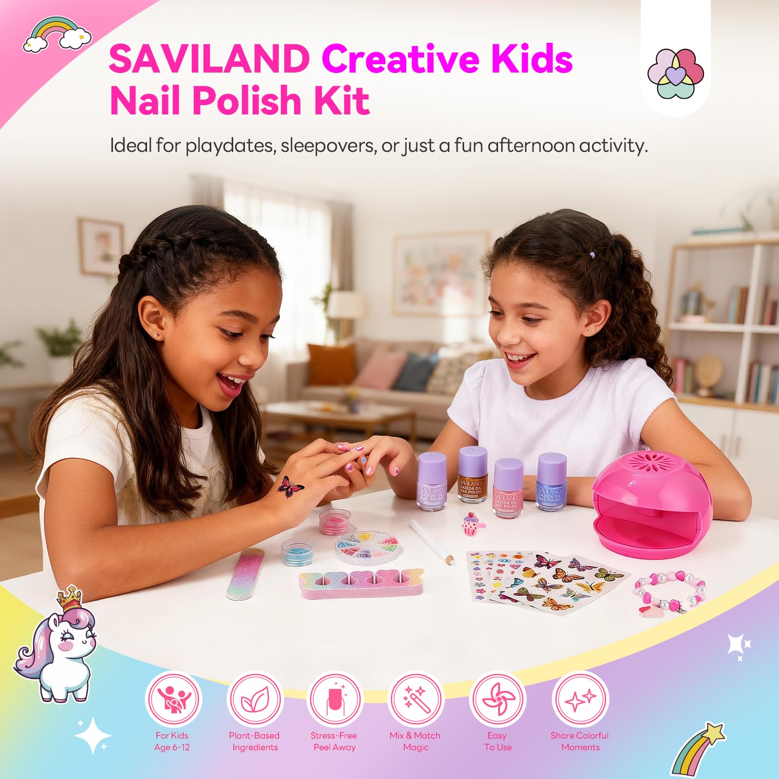 SAVILAND Kids Nail Polish Kit six colors for creative combos