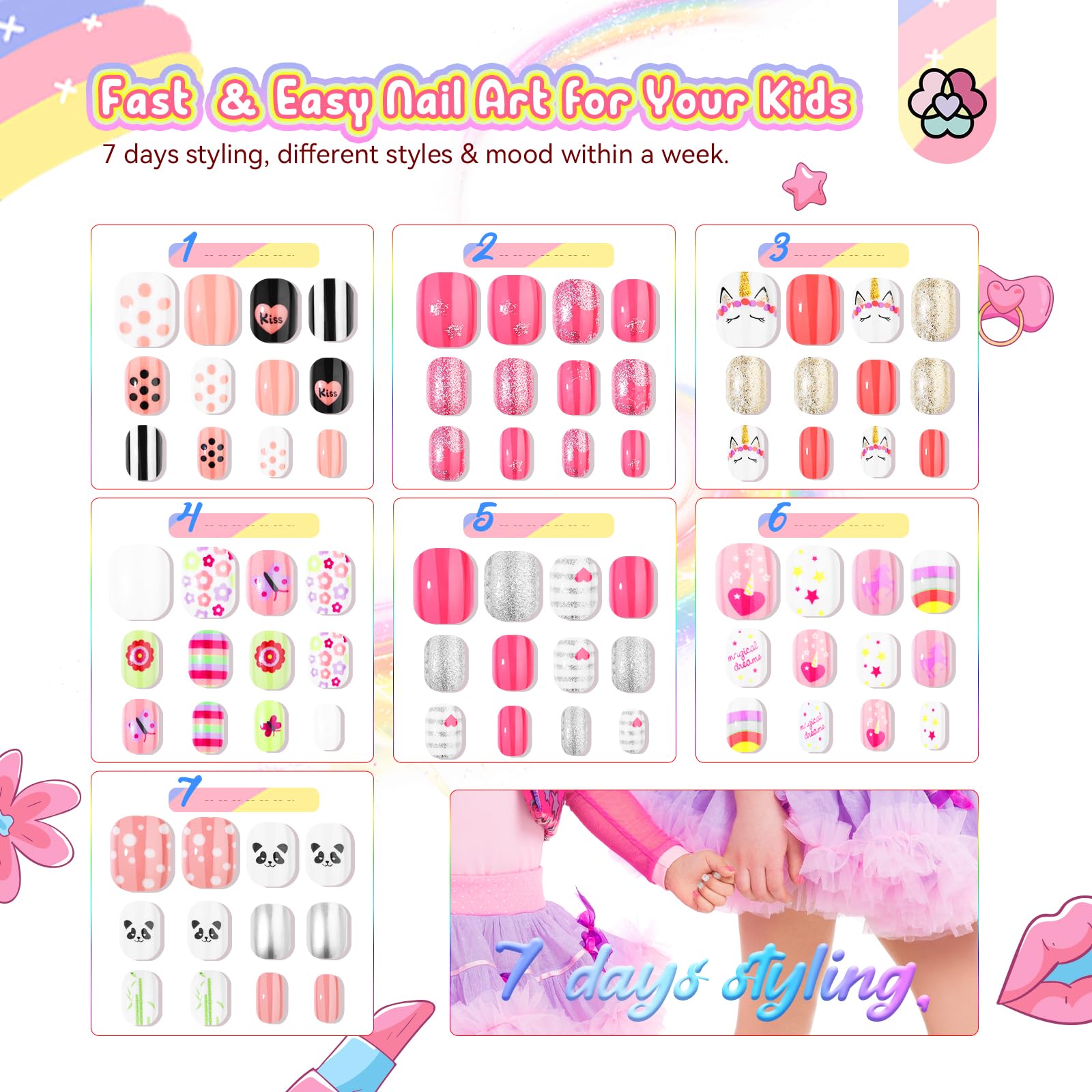 SAVILAND close-up of colorful nails with hearts and stars for DIY art