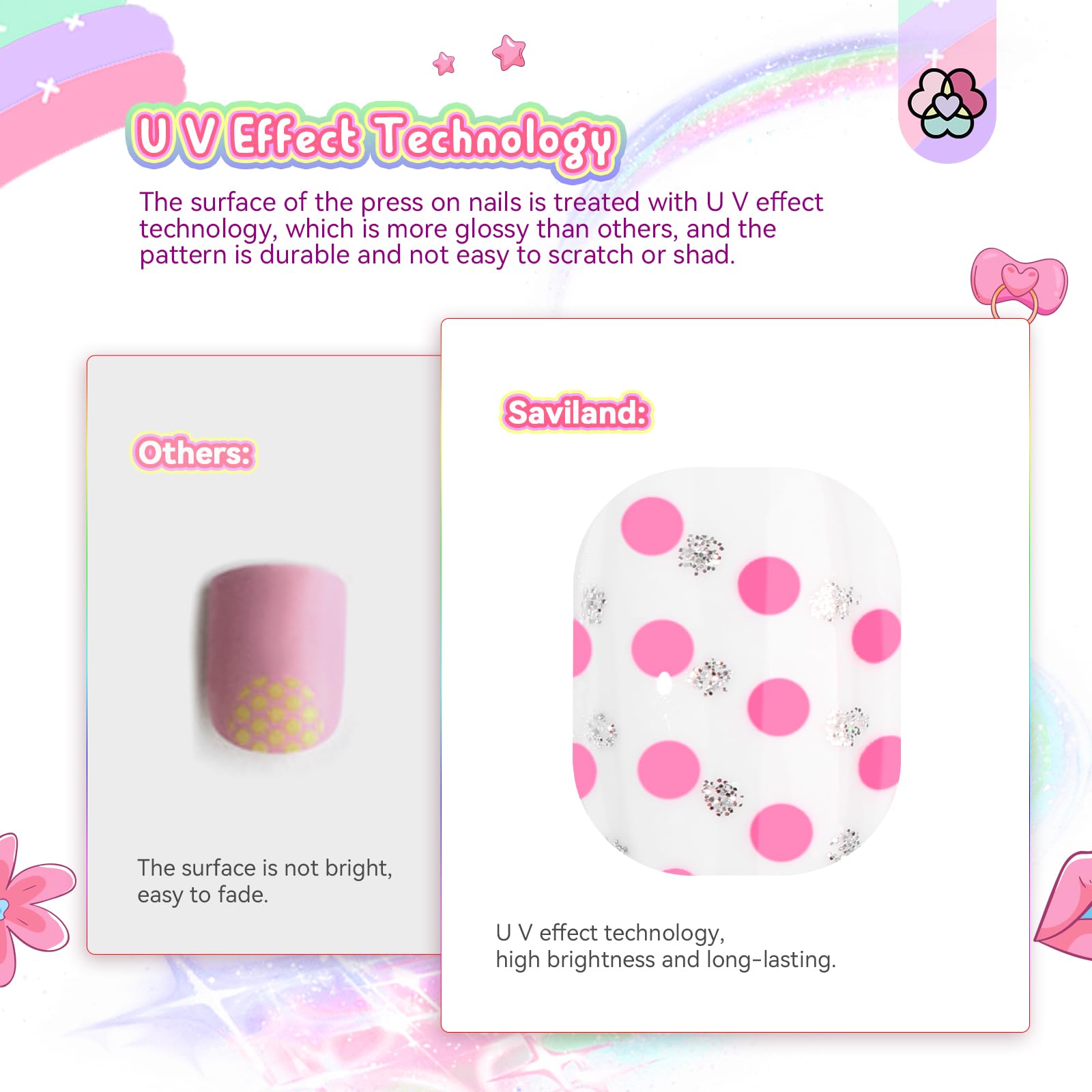 SAVILAND reusable ABS nails are gentle on young nails.