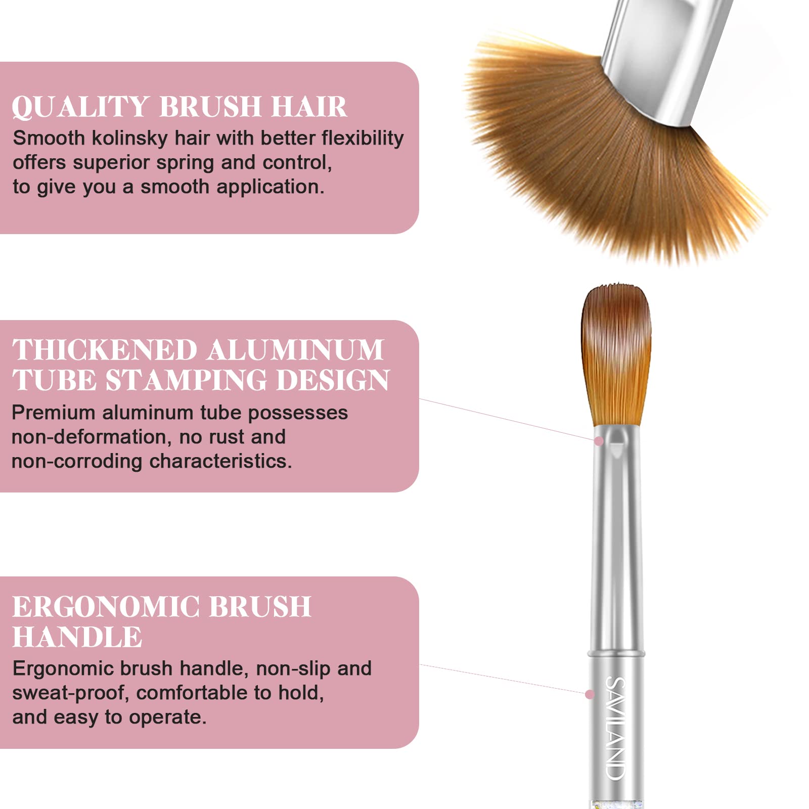 SAVILAND Kolinsky brush size 12 with silver handle for versatile nail art.