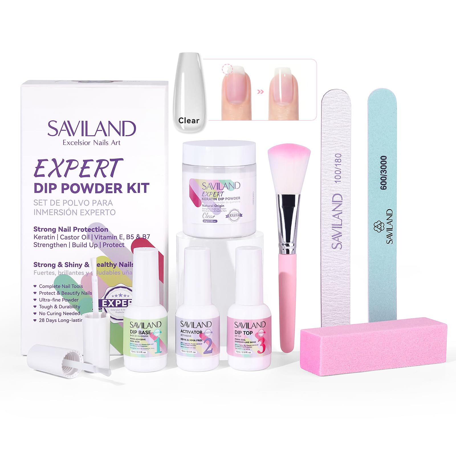 SAVILAND long-lasting dip nail art swatch demonstrates durability.