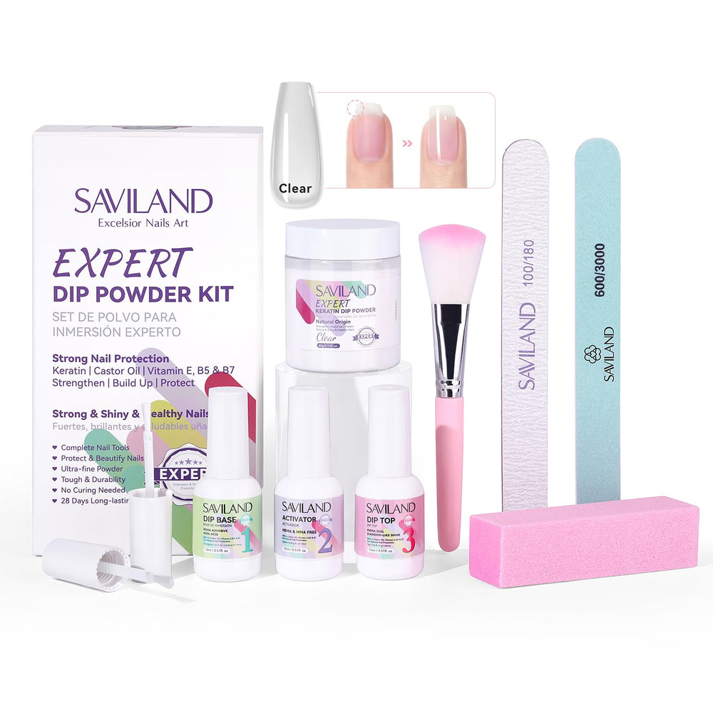 SAVILAND long-lasting dip nail art swatch demonstrates durability.