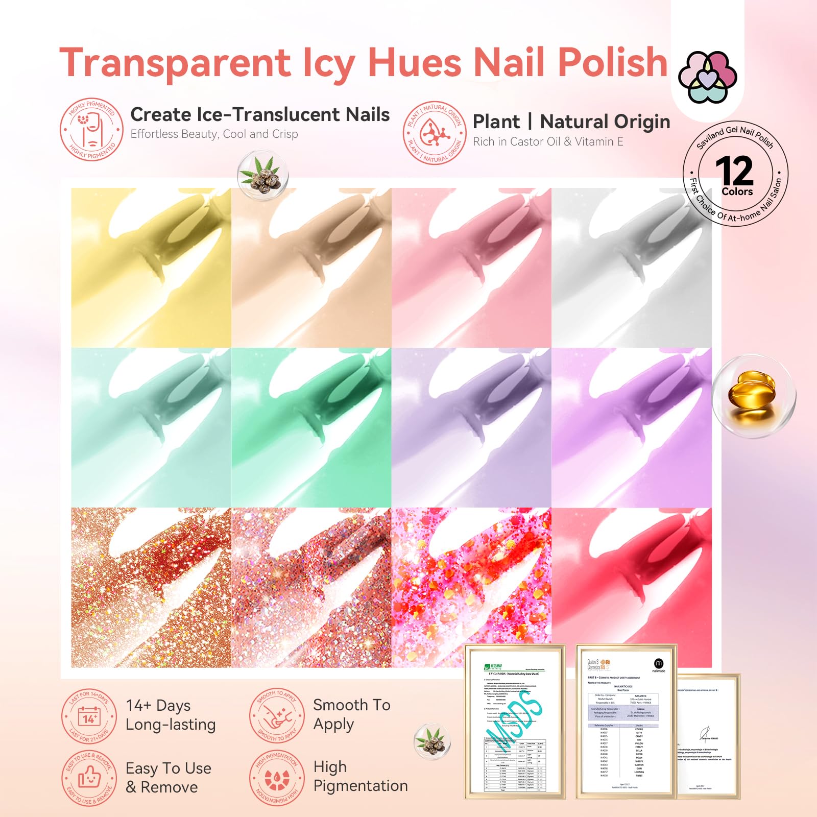 SAVILAND macarons candy translucent nude bottle for versatile nude shades in one set.
