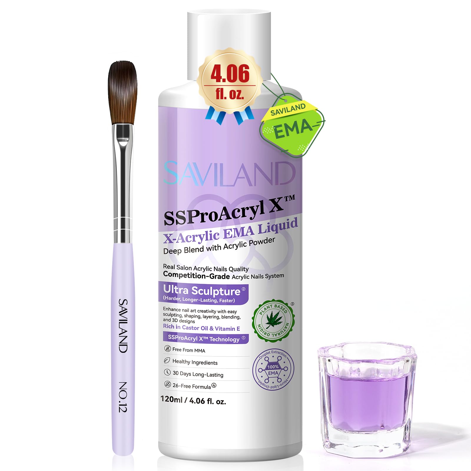 SAVILAND monomer acrylic liquid 4oz bottle for smooth, reliable nail extensions.