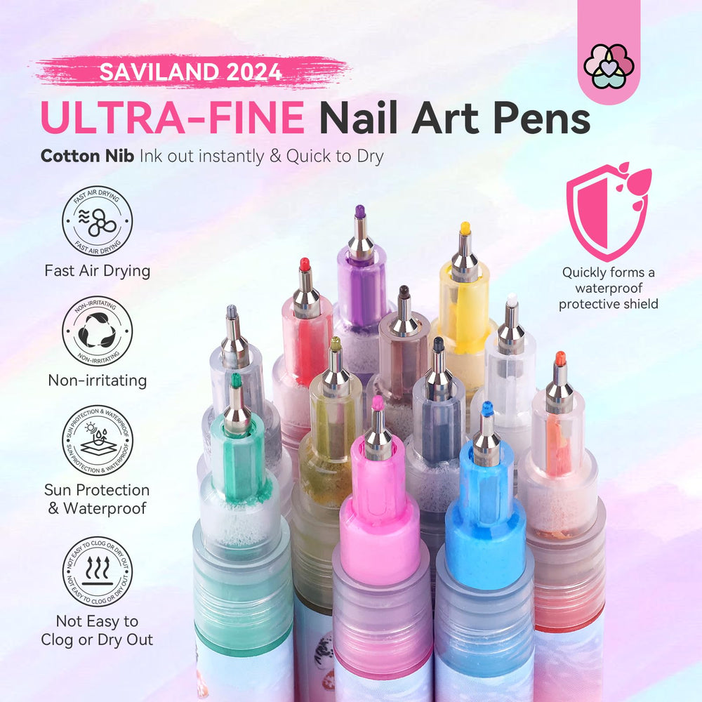 SAVILAND nail art pens enable dots, stripes and detailed patterns.