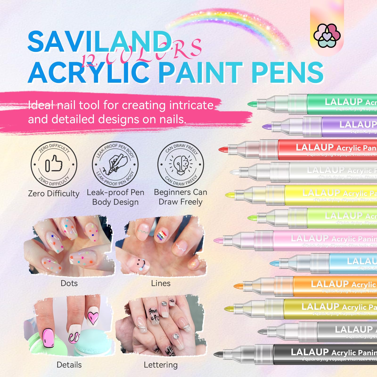 SAVILAND nail art pens fine tip for precise detailing.