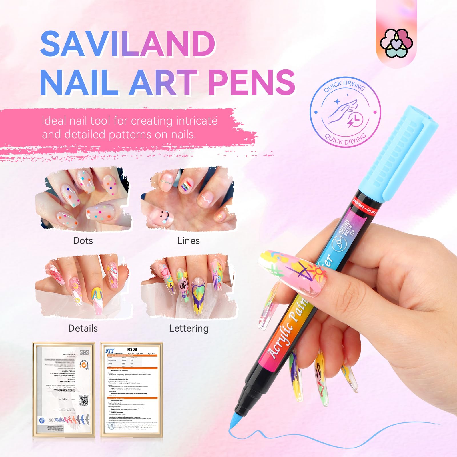 SAVILAND Nail Art Pen tip close-up highlighting fine tip for precise nail lines
