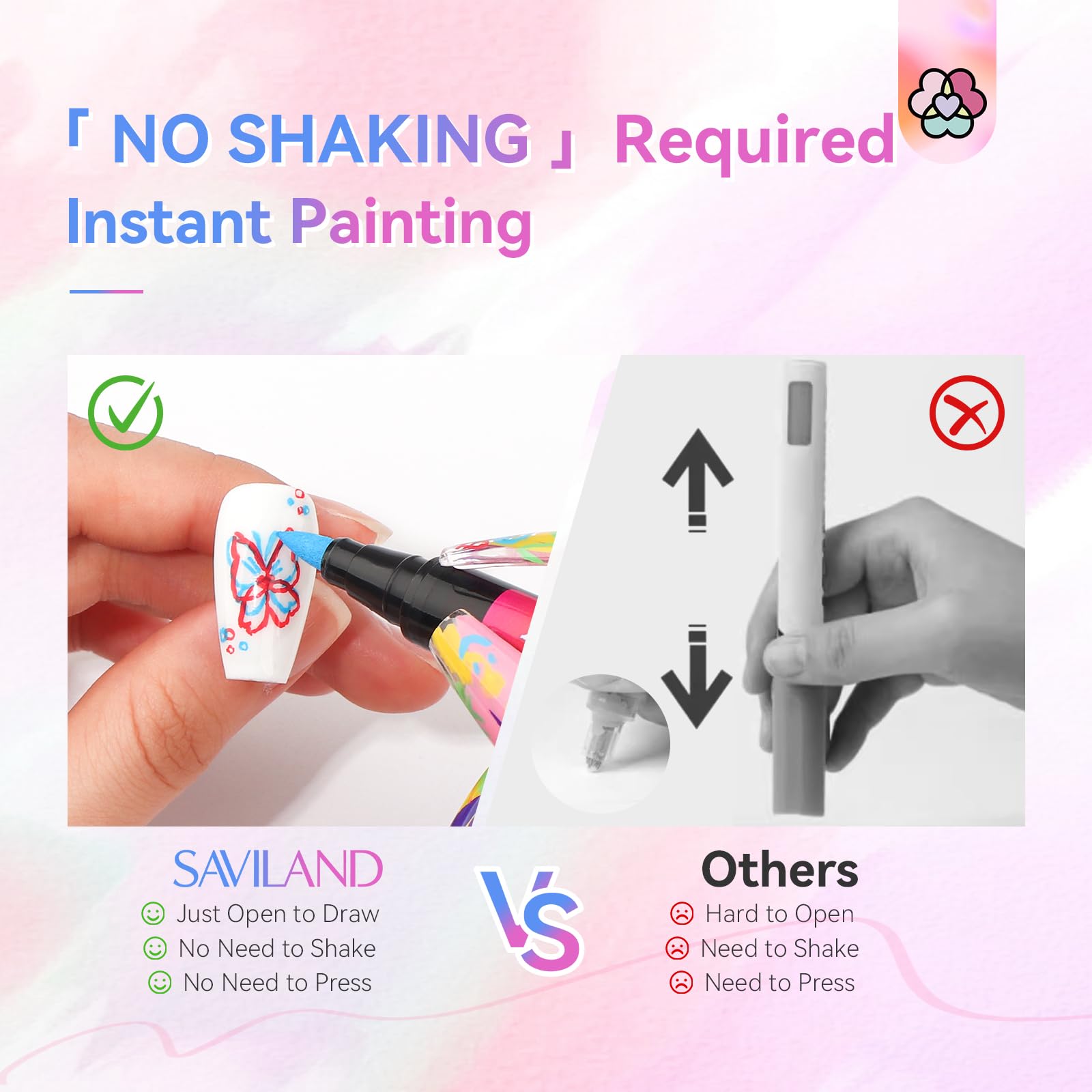 SAVILAND pen body highlighting water-based formula for easy cleanup