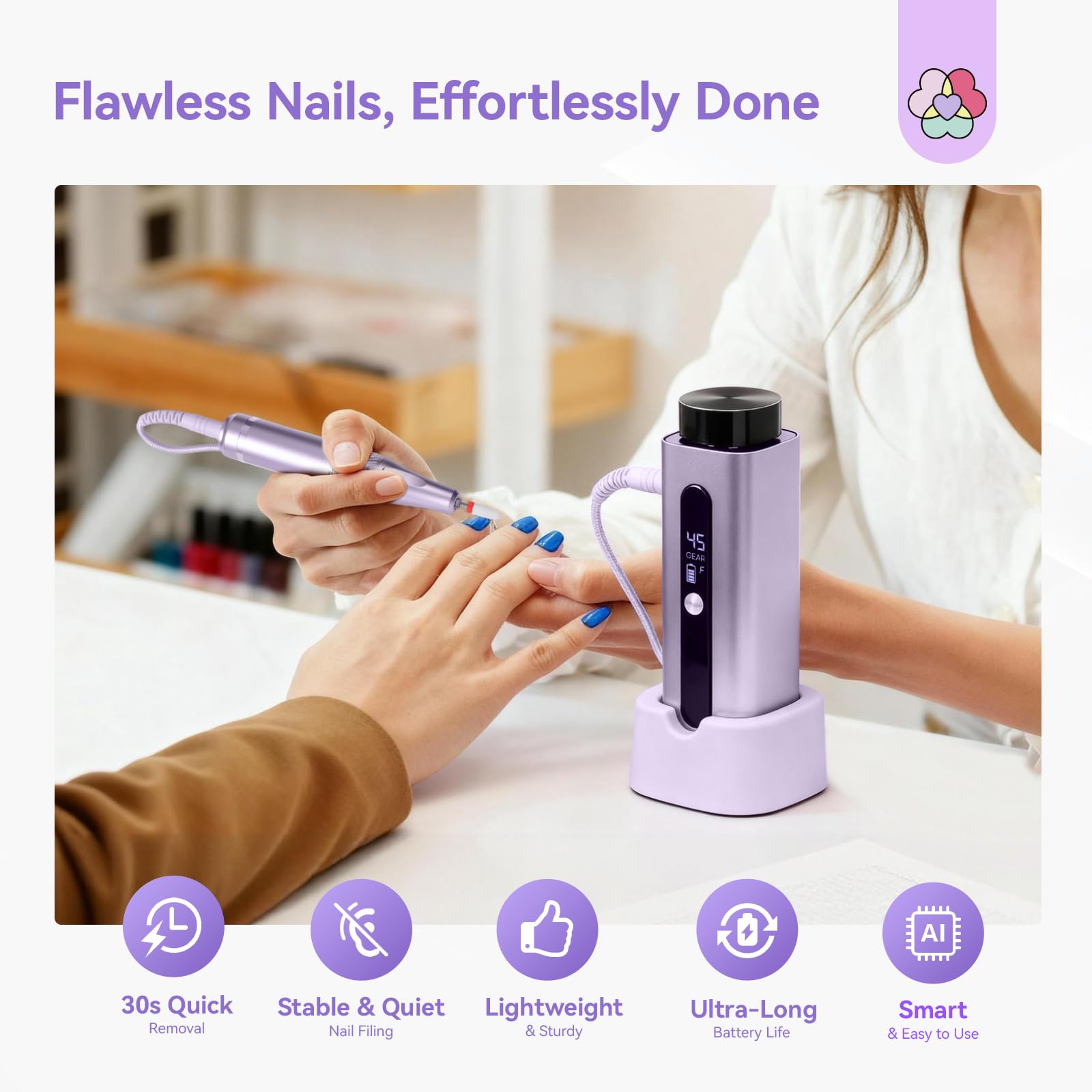 SAVILAND nail drill speed dial demonstrates customizable power for precise filing