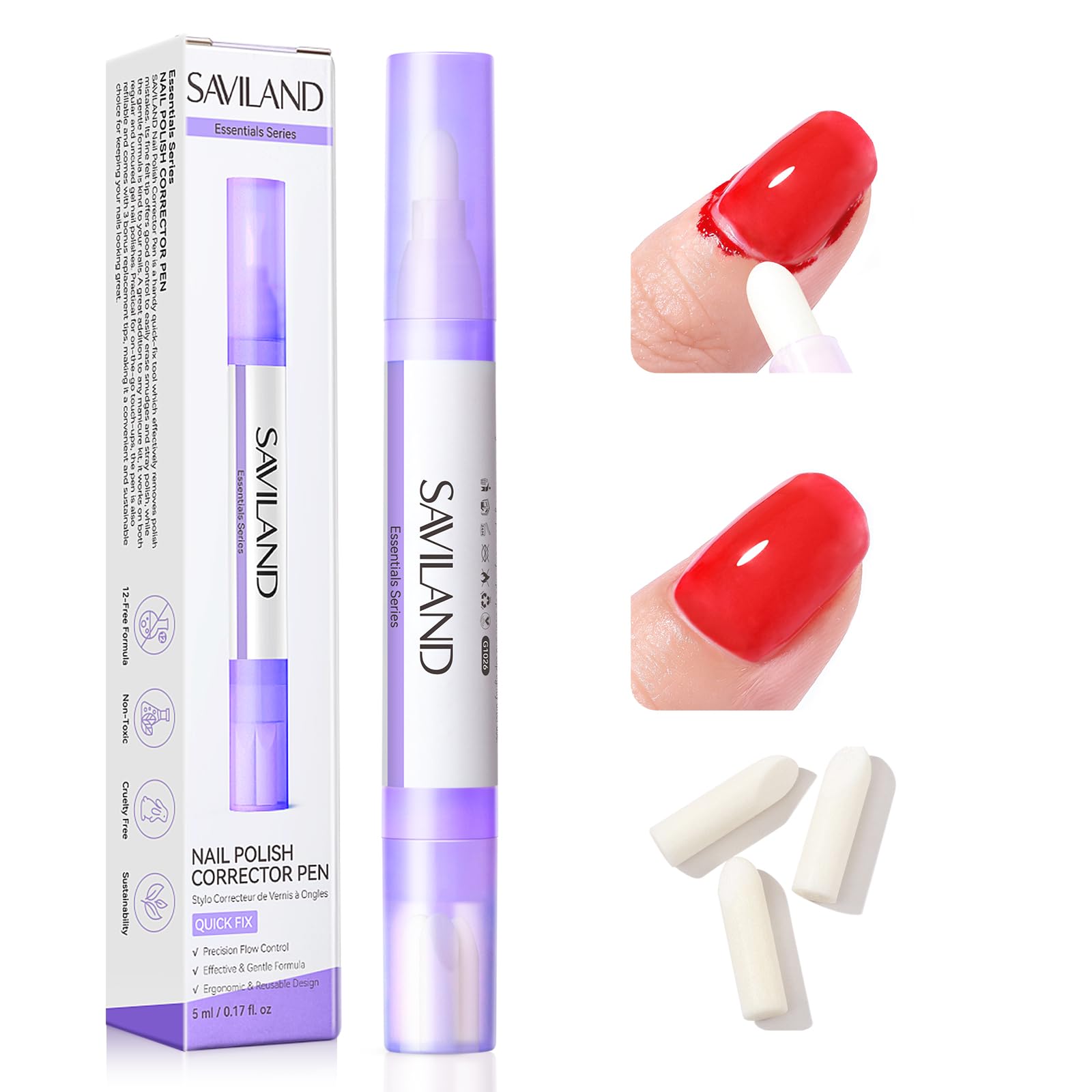 SAVILAND Nail Polish Corrector Pen cap close-up for precise edge cleanup.