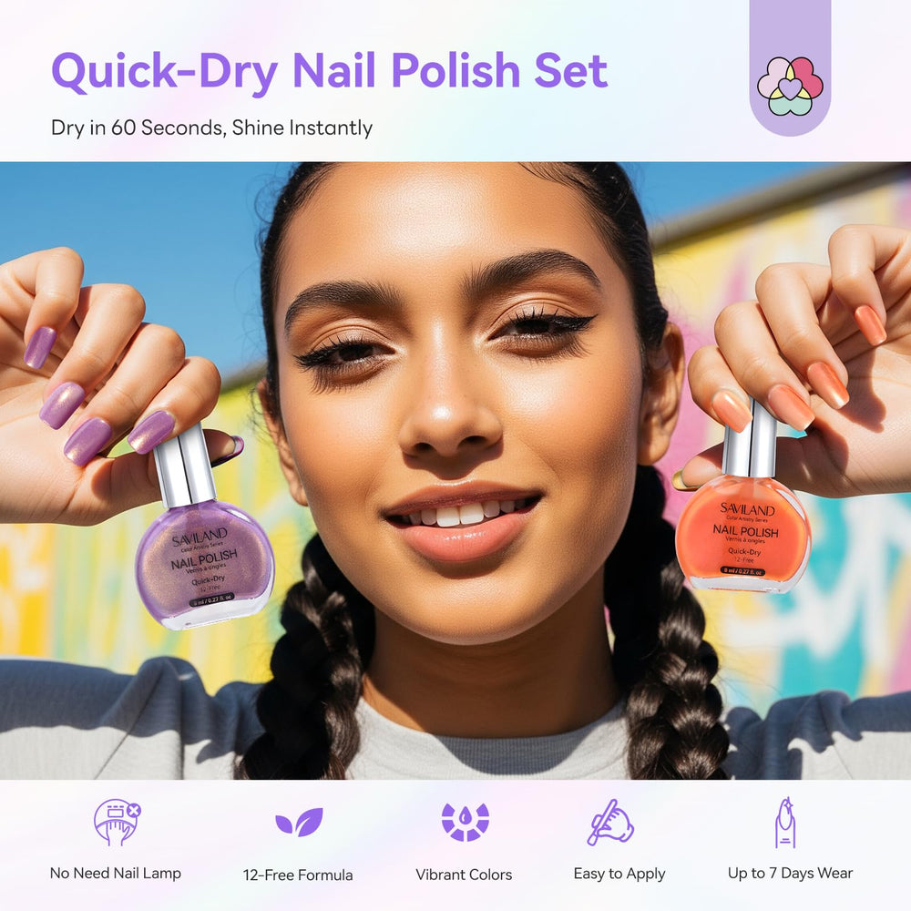 SAVILAND Swatches on nails close-up reveal shimmering mermaid hues for stylish nails.