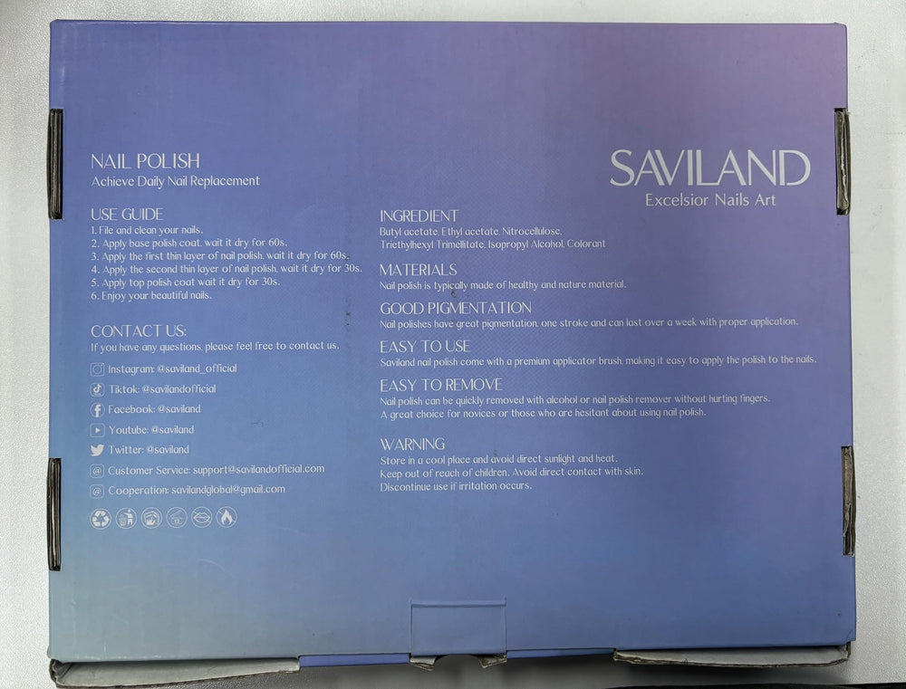 SAVILAND pastel blue bottle suits soft French tips and designs.