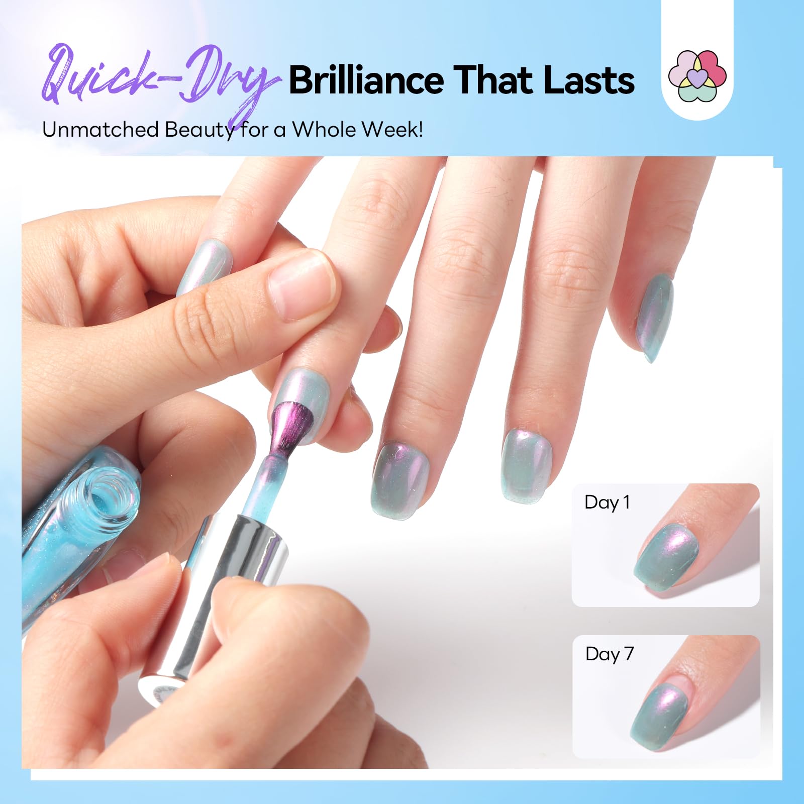 SAVILAND Pearlescent Nail Polish Set Pearl White glossy finish on tips.