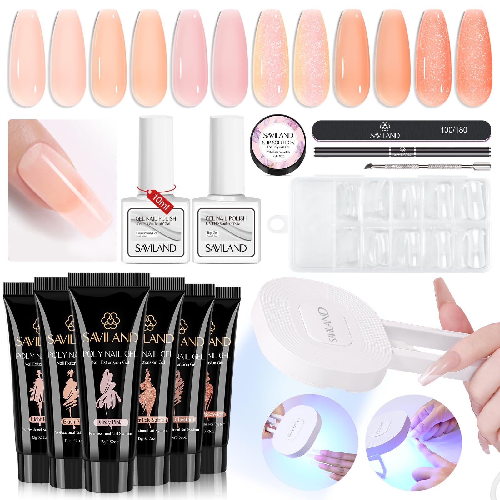 Saviland Poly Gel Kit with six colors for quick at-home nail extensions
