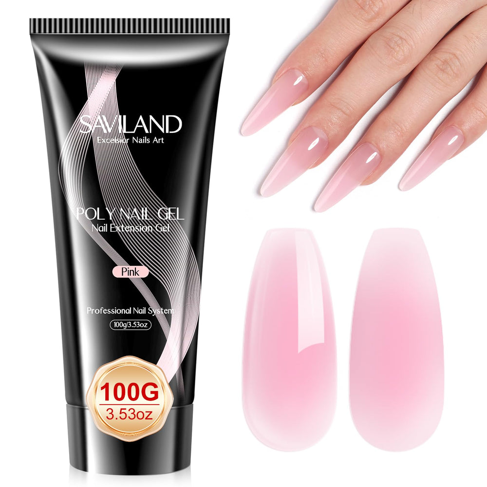 SAVILAND Poly Gel pink-extension bottle shown for even, long-lasting nail extensions.