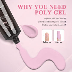 SAVILAND pink poly gel displayed with nail art for vibrant, durable designs.