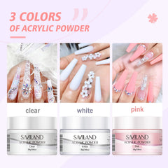 SAVILAND powder trio 30g clear pink white for durable nail enhancements.