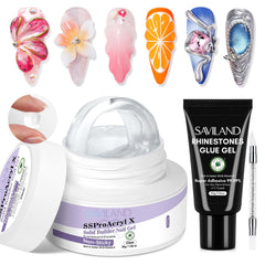 SAVILAND Pro Solid Builder Nail Gel bottle close-up showing clear long-wear formula.