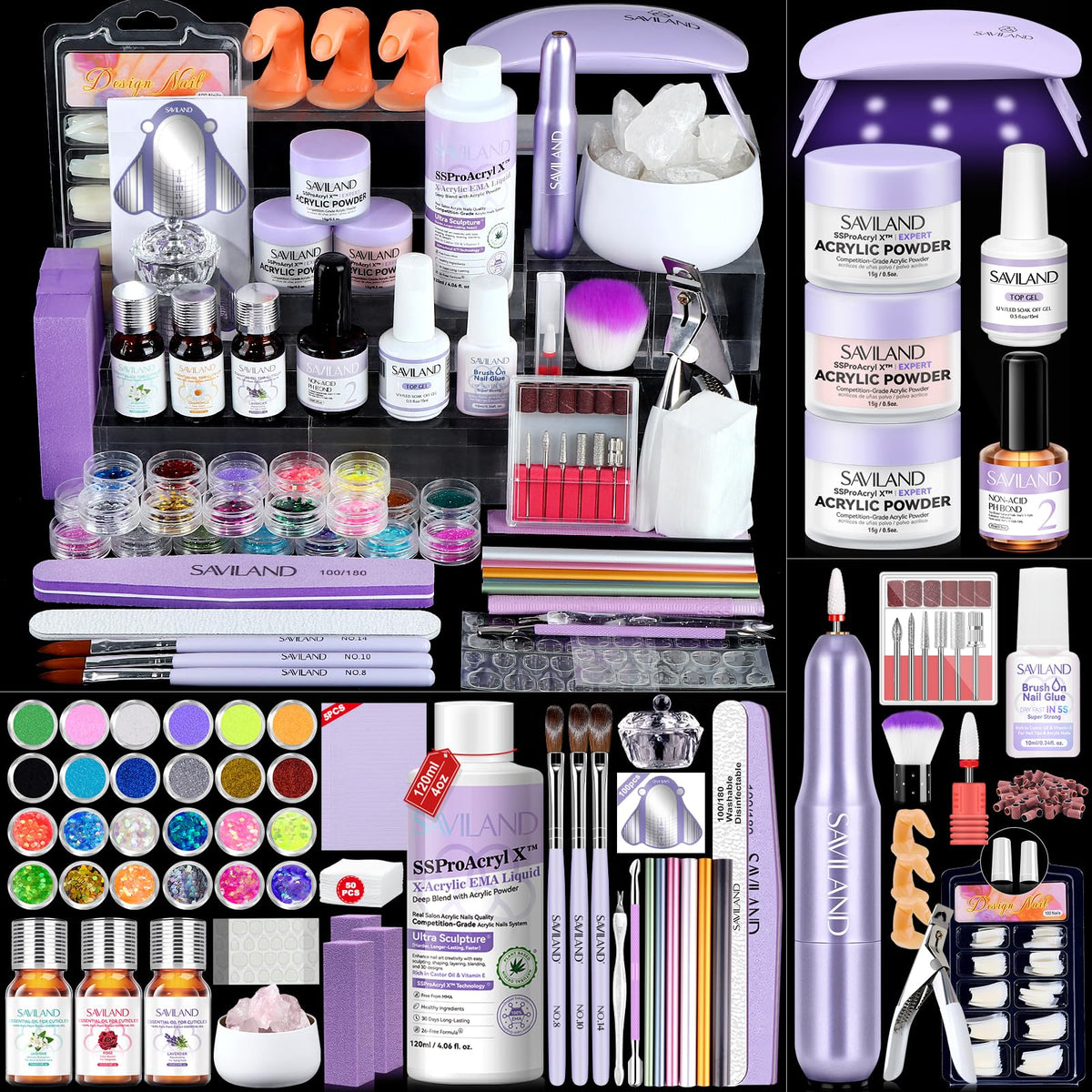 SAVILAND professional acrylic nail kit with drill for precise shaping and smooth finishes.