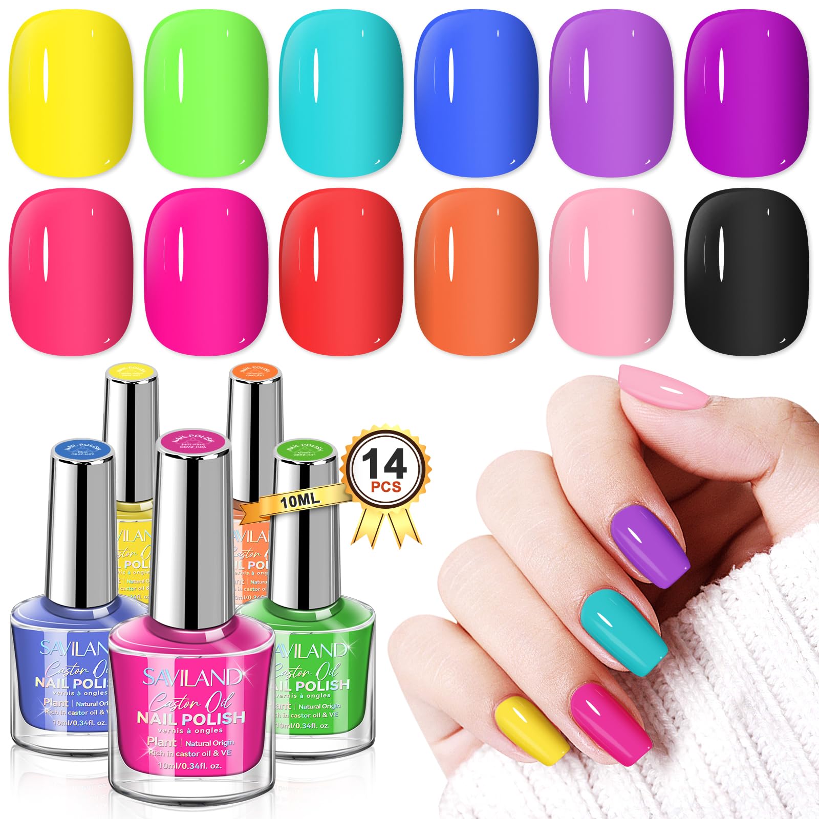 SAVILAND Quick-Dry Nail Polish Set bottle pour showcases vibrant color collection for at-home manicures