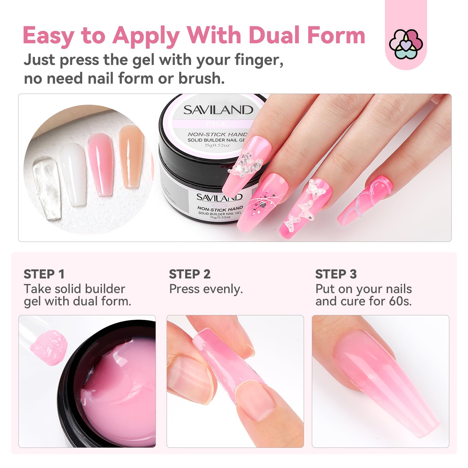 SAVILAND solid gel enables precise, mess-free nail extensions and art.