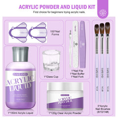 SAVILAND starter kit contents show powders, liquid, forms, and tools for easy nails