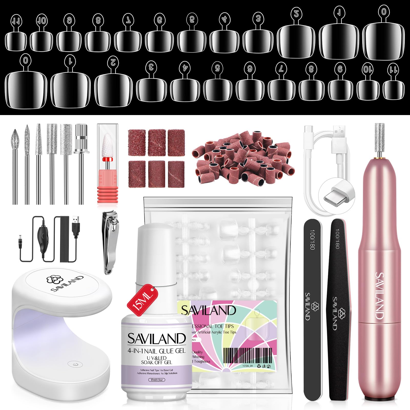 SAVILAND toe nail tips 500 pcs ready for quick at-home nail art prep.