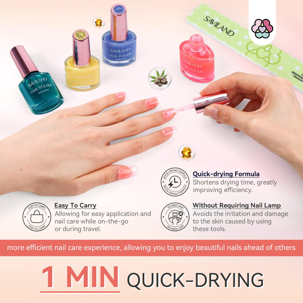 SAVILAND top coat bottle adds shine and protection to finished nails.