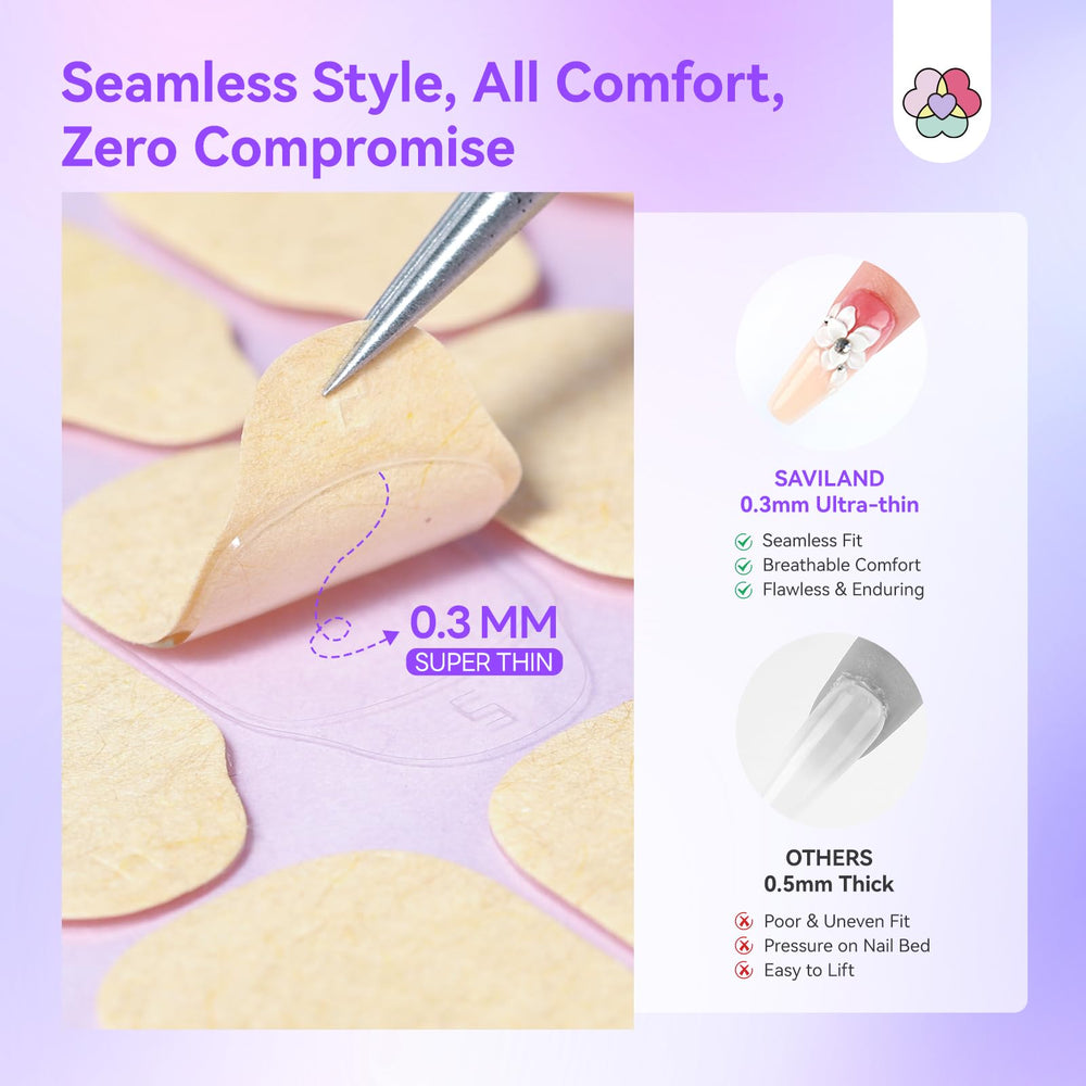 SAVILAND ultra-thin 0-3mm breathable tabs on nails.