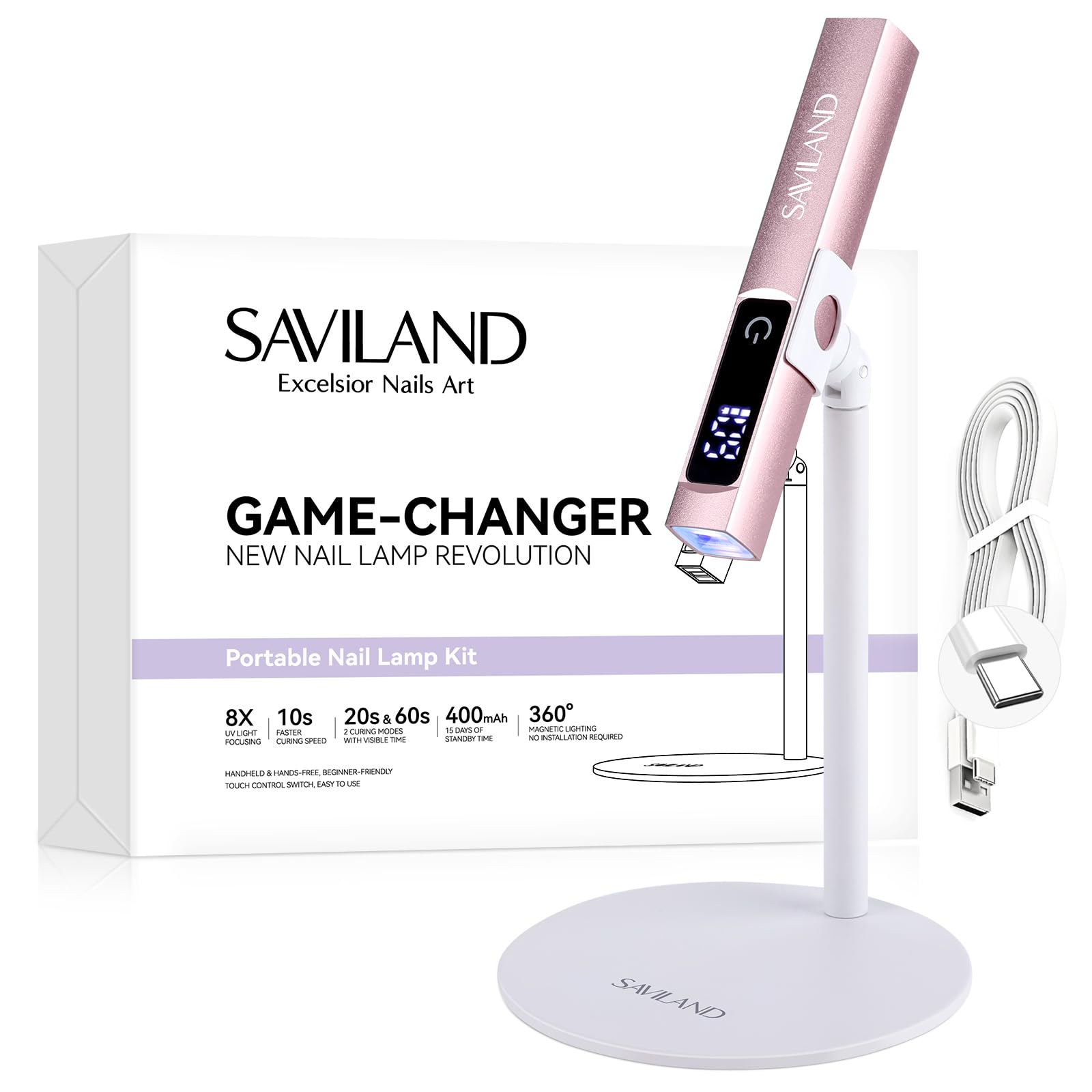 SAVILAND UV Light enables rapid 10s flash cure for gel nails.