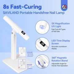 SAVILAND White 9W LED Nail Light with magnetic stand for hands-free manicures