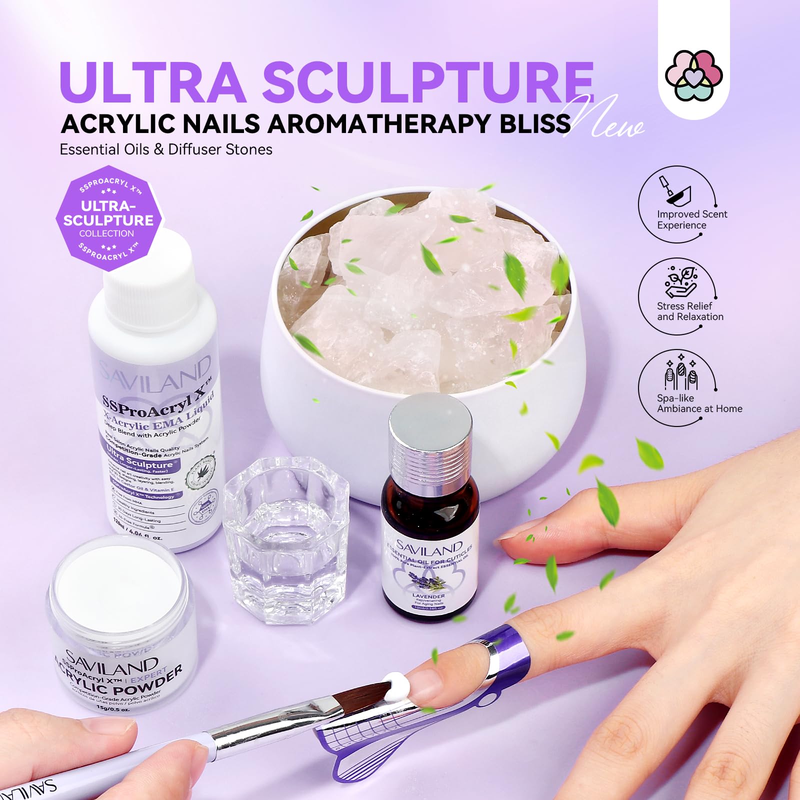SAVILAND X-Acrylic powder emphasizes strength and flexible shaping.