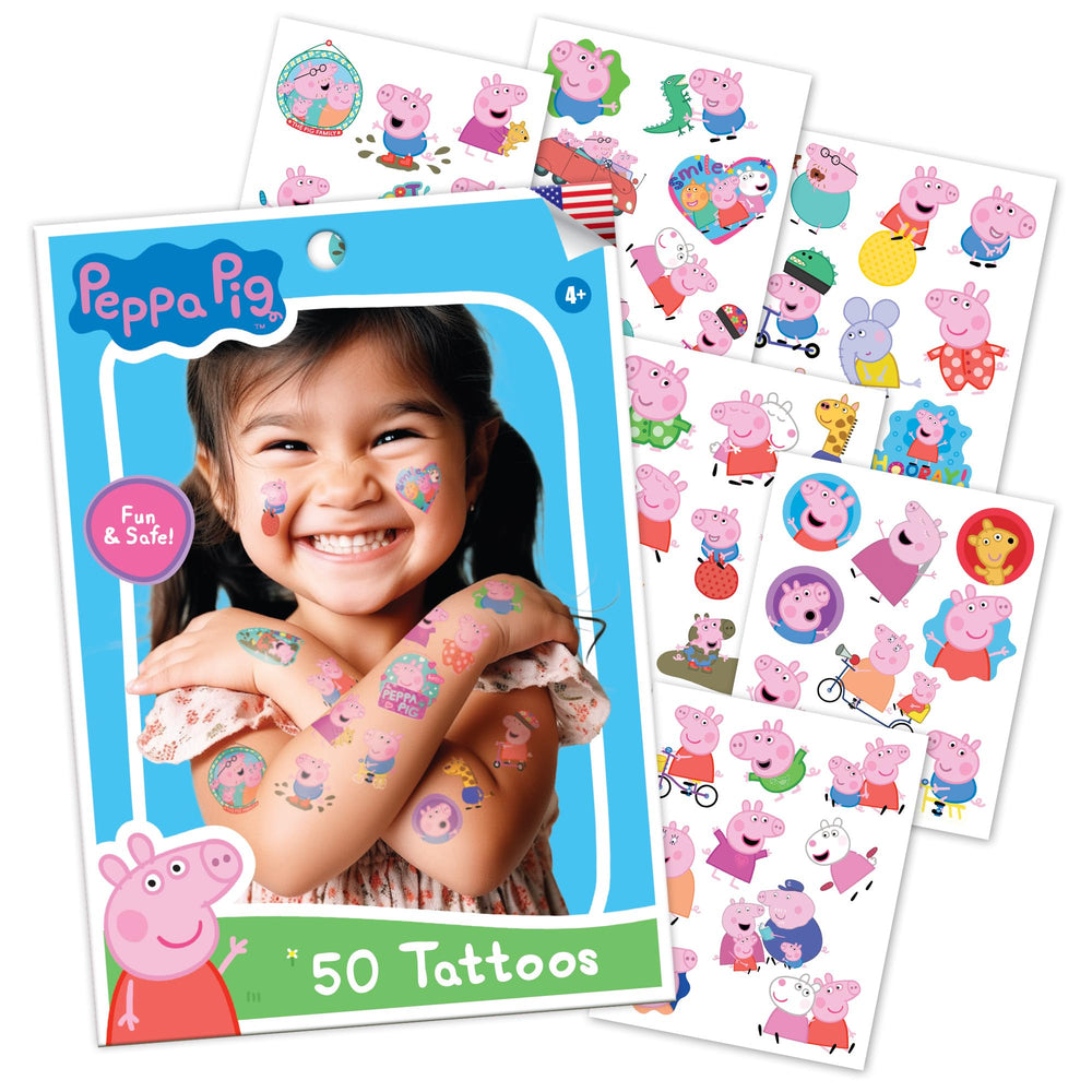 Savvi Peppa Pig tattoos: 6-sheet pack with vibrant designs for kids' party activities.