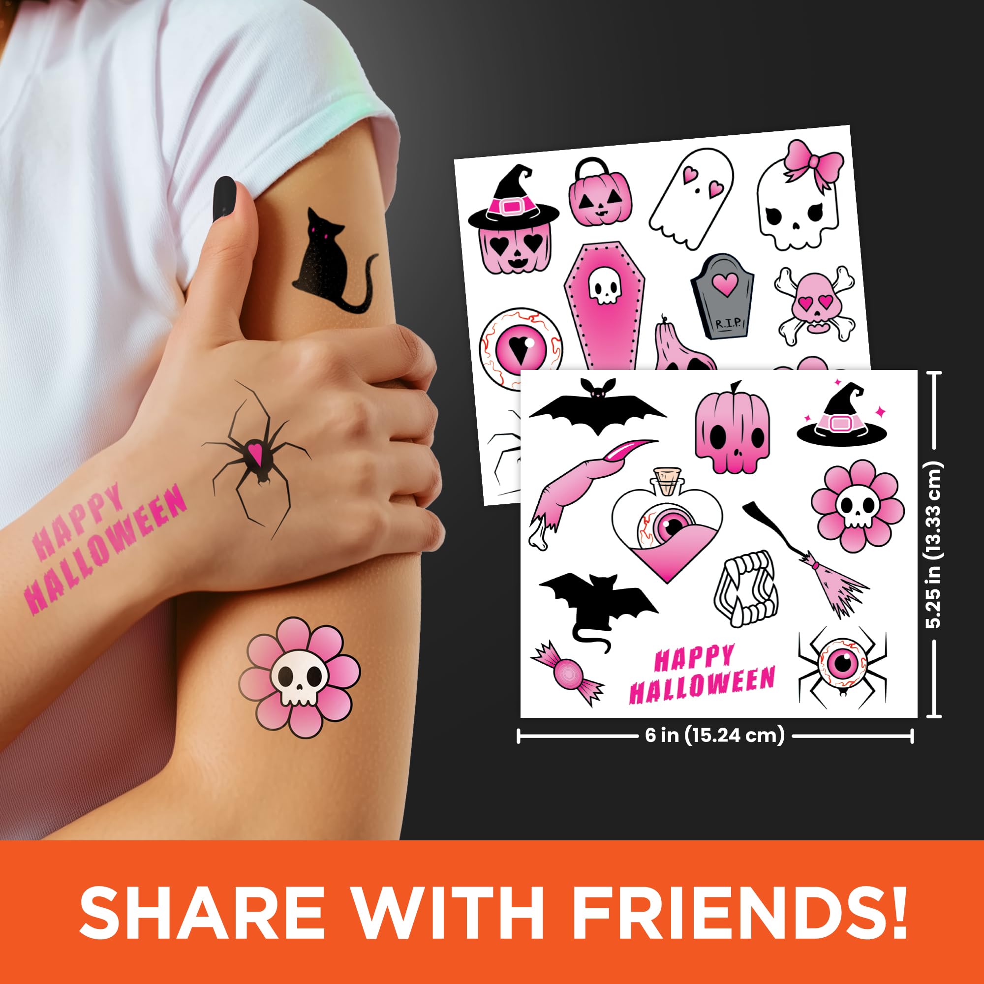 Savvi Spooky Tattoos pumpkins designs for family-friendly trick-or-treating and costume accents.
