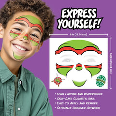 Savvi TMNT face tattoo of Raphael for a bold, action-ready disguise.