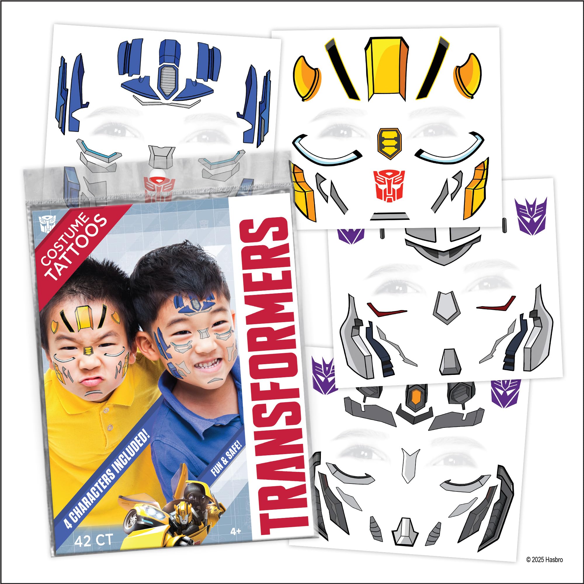 Savvi Transformers Optimus Prime face tattoo for instant heroic look, ideal for Halloween.