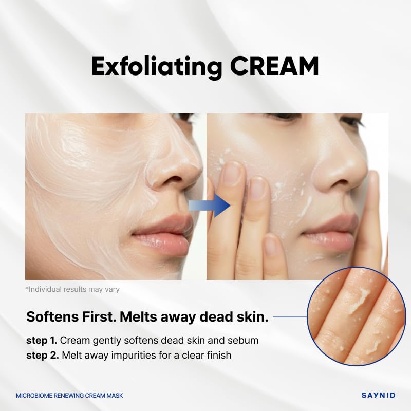 Cream-to-oil texture during application from SAYNID mask offering gentle exfoliation.