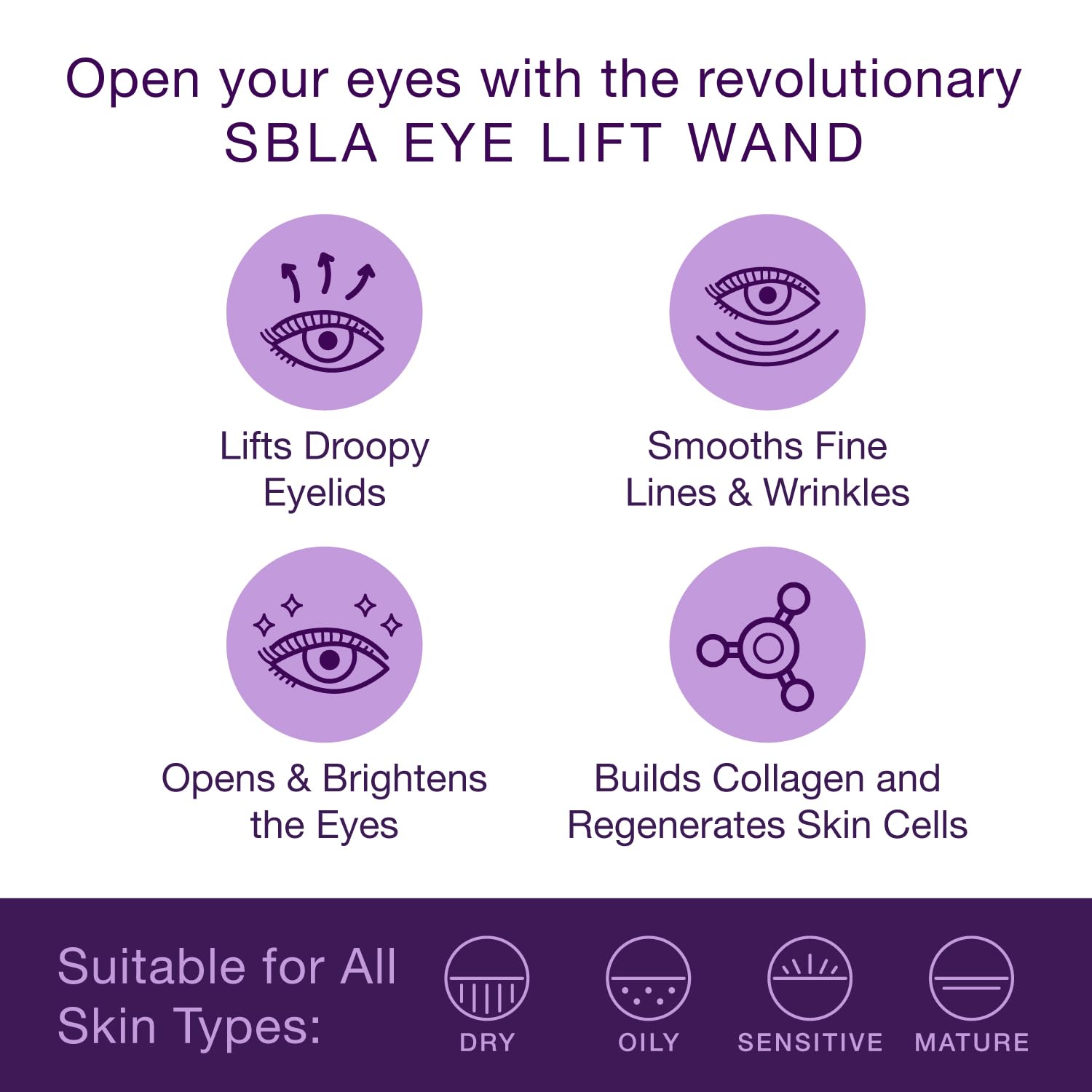 SBLA Eye Lift Wand close-up on eyelids illustrating smoothing and lifting potential