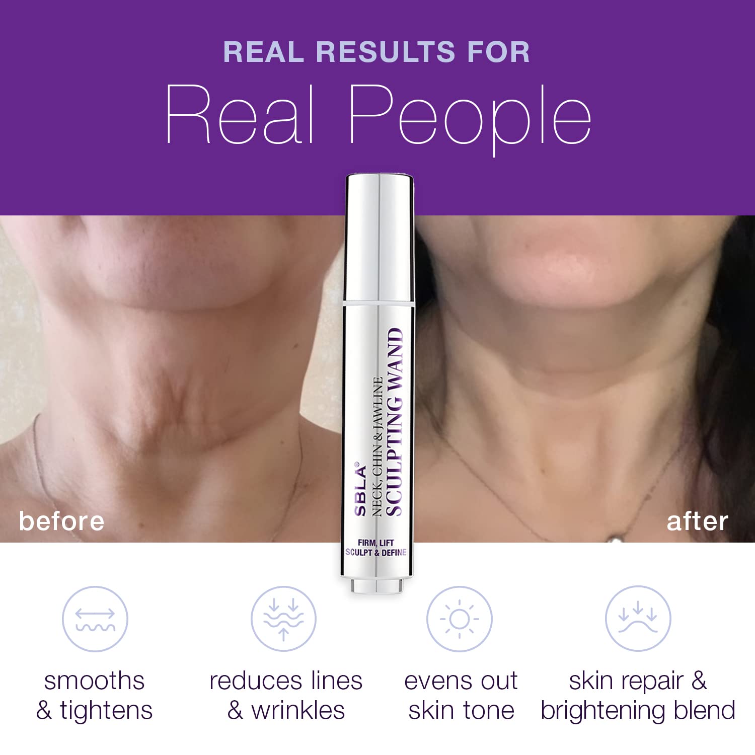 SBLA sculpting wand with roller-ball application for targeted tightening.