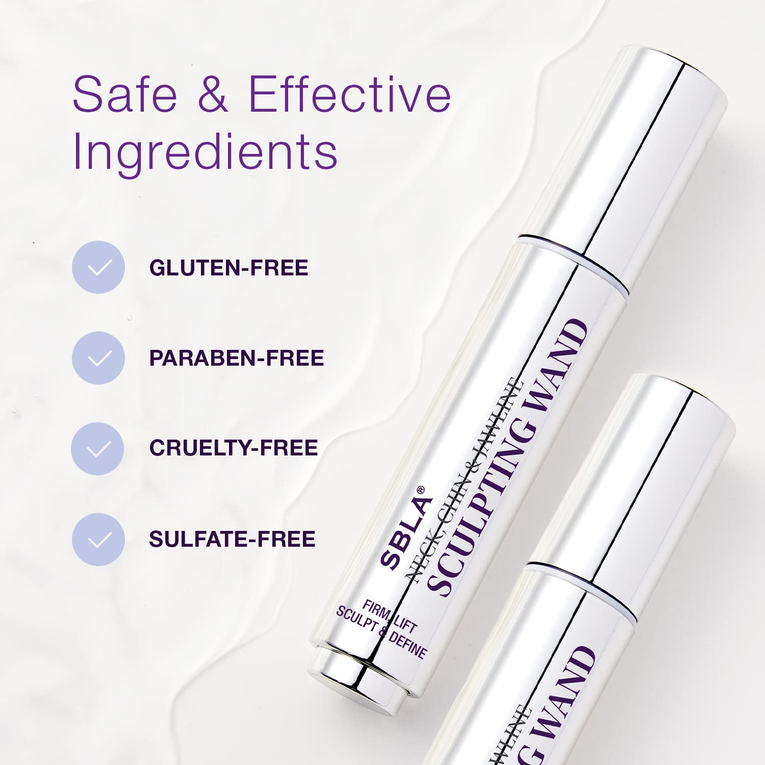 SBLA vegan fragrance-free bottle signaling clean, skin-friendly formula.