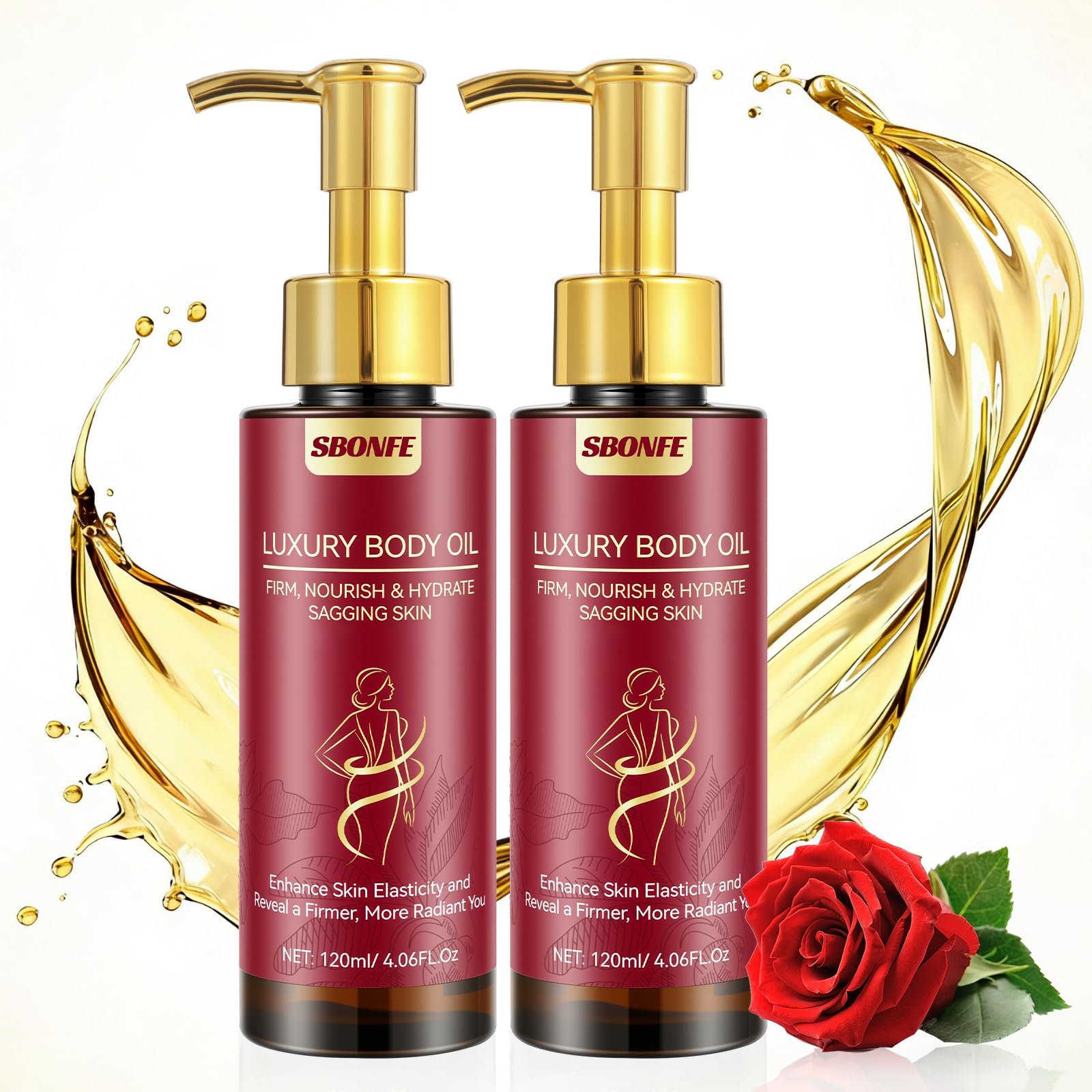 SBONFE Body Firming Oil bottle closeup highlighting premium formula for firmer-looking skin