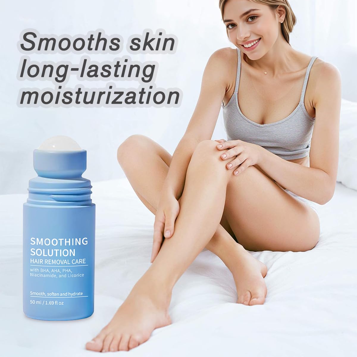 SbqIbycine rollerball application demonstrates hands-free, mess-free use on bikini lines and legs.